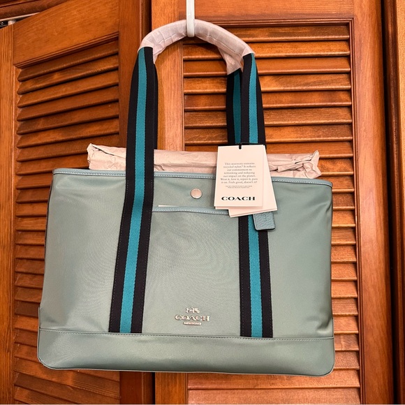 NWT Coach Ellis Tote in blue/green with silver hardware - Picture 2 of 10